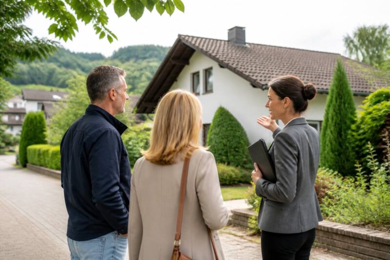 Kopers bezichtigen een woning in Duitsland met een makelaar